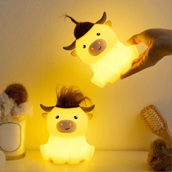 Højlandskvæg Natlampe - Dæmpbar Silikone Touch Lampe til Børneværelset Warm light