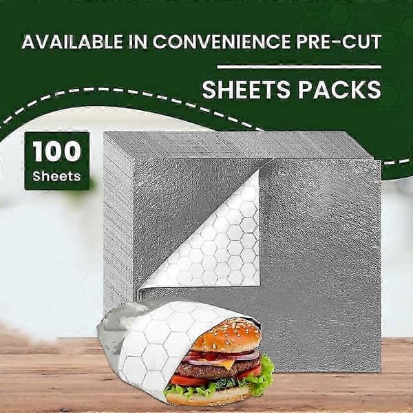 Sandwichindpakningspapir med foliebagside, 100 ark Silver