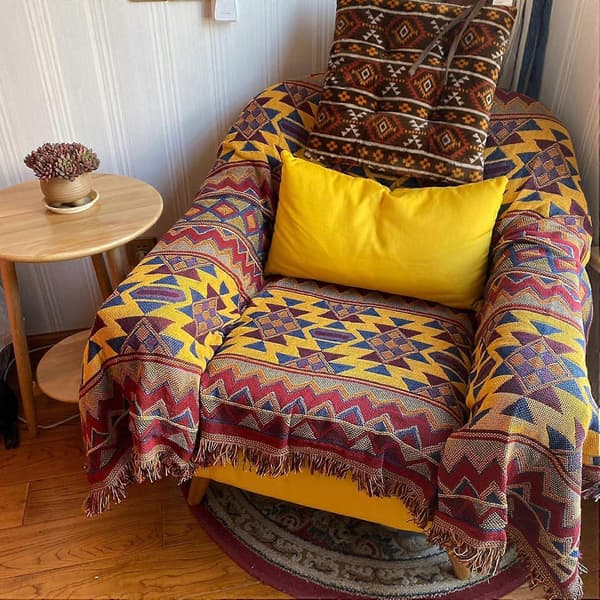 Bohemisk geometrisk filt, Boho tygsoffa filtskydd för bäddsoffa stol vardagsrum, sovrum [XR][J]