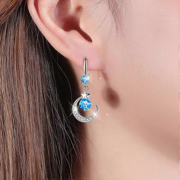 Stjernemyte Måne Vanndråpe Øredobber Tynne Dingle Elegante Rhinestone Øredobber Vanndråpe Kobber Øredobber for Kvinner[J]