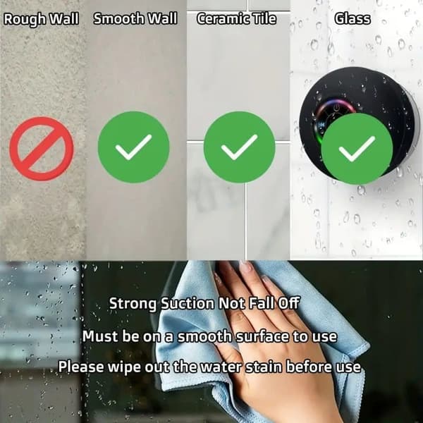 Kannettava langaton kaiutin imukupilla, mini Bluetooth vedenpitävä kaiutin RGB LED-valolla Vit