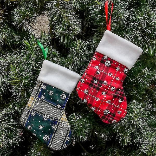 Jul Mini Strømper Plaid Snefnug Juleophæng Strømper Til Julefrokost Dekorationer[J] 12 green grid * 12 red grid
