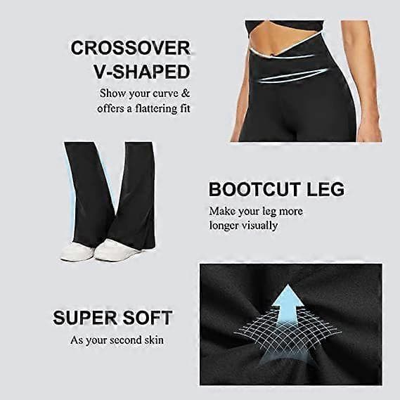 Sorte Flare Yoga Bukser til Kvinder, Crossover Smørbløde Bootcut Leggings