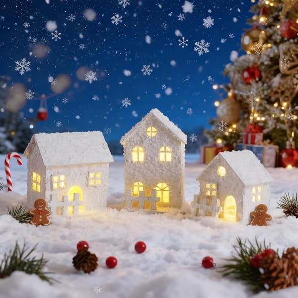 Joulukyläsetti Bois Snowy Chalet Led-valaistus (JJ)