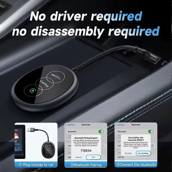 Bil Trådløs Android Auto Carplay 2i1 Boks Kablet til Trådløs Dongle Plug&Play CarPlay Android Auto Mini Smart Boks[J] Black