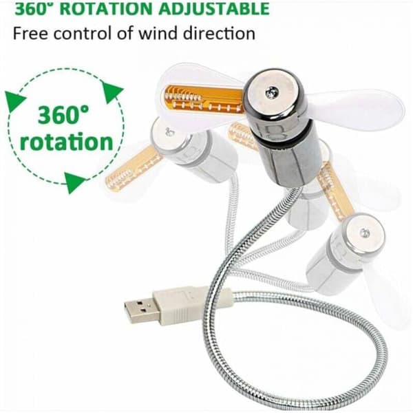Mini USB-urventilator. Fleksibel svanehals LED-urventilator med tidsvisning via USB.[J]