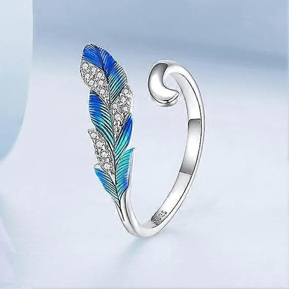925 Sterling Sølv Fjær Åpne Fingerringer Blendende CZ Statement Ringer for Kvinner Stablebare Ringer Fine Smykker[J]