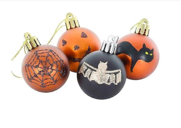 Halloween Kulepynt Sett 12 stk Oransje Gresskar Edderkopp