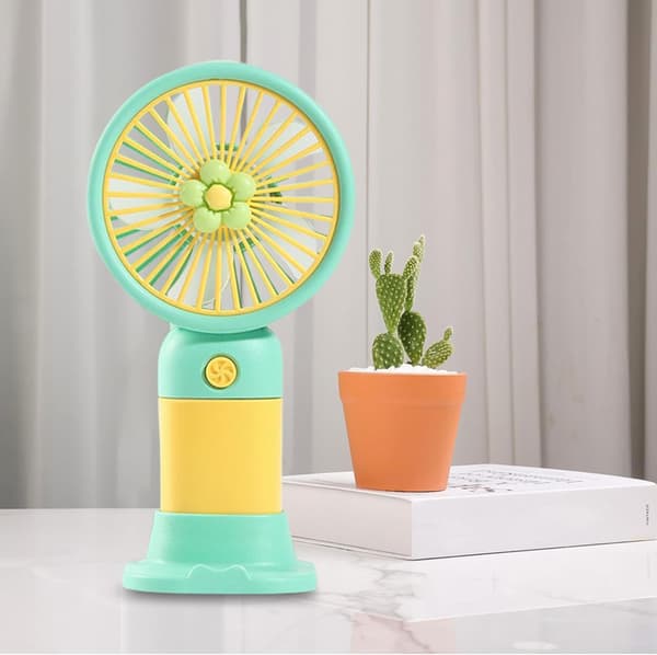 Stille personlig ventilator (7,8 × 5,3 × 15 cm), USB genopladelig, med base; bærbart design (J)