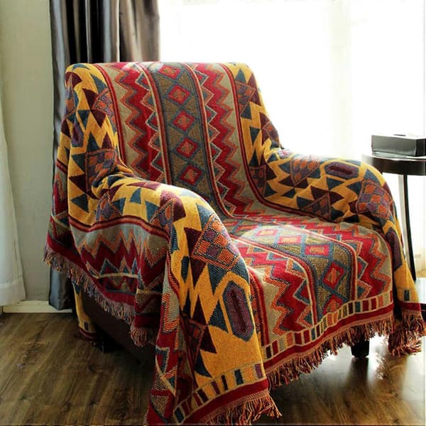 Bohemsk Geometrisk Teppe, Boho Stoff Sofateppe til Sofaseng Stol Stue, Soverom [XR][J]