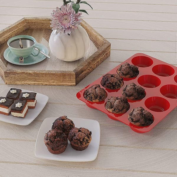 Silikone Muffinforme Nonstick 12 Kopper, 2,5 tommer Silikone Cupcakeform - 2-pak Silikoneforme til Hjemmelavede Muffins, Cupcakes og 12 Kopper[J]