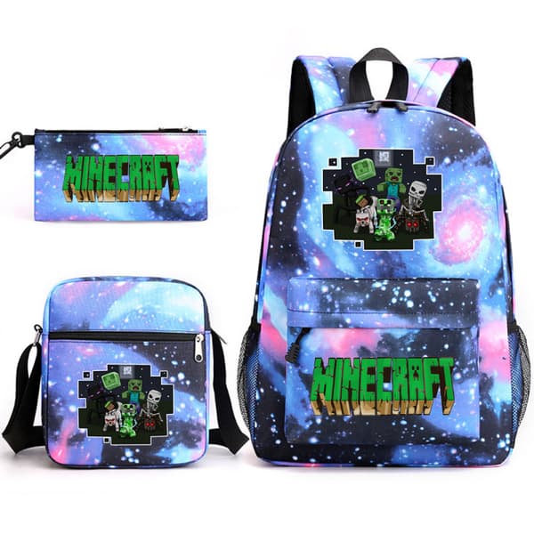 Minecraft Skolväska Ryggsäck Pennfodral Axelväska Tre-delat Set (J) Pattern ~4 3PC