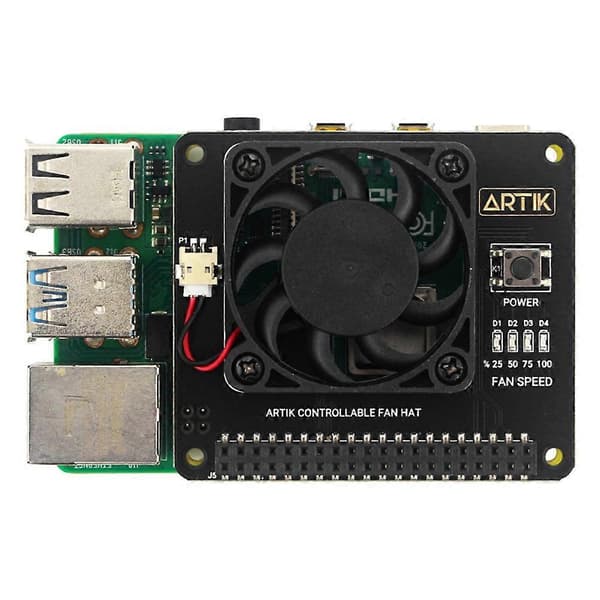 Argon FAN HAT för Raspberry Pi 4B 3B+ 3B Temperaturkontrollfläkt med funktionsströmbrytare Stöd Argon NEO-fodral Black