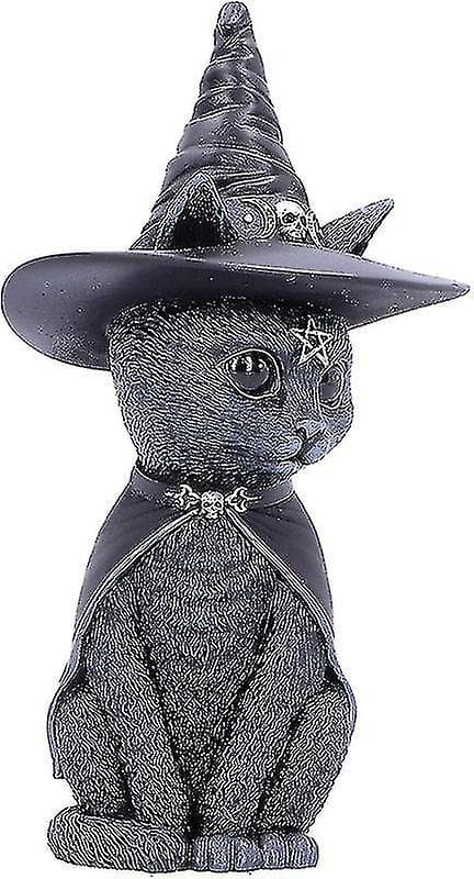 Sort Heksehat Kat Figur - Halloween Dekoration Ornament