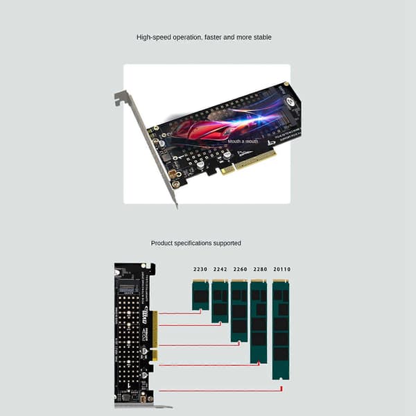 2X PCI-E X8 Double Disk RAID-kortti NVME M.2 M KEY SSD-laajennussovitin Laajennettu Dual NVME RAID PCI-E X8 -jakokortti Black