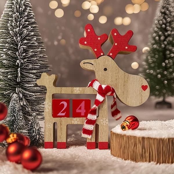 Adventskalender i tre, 3D-hjort skrivebordspynt (J)