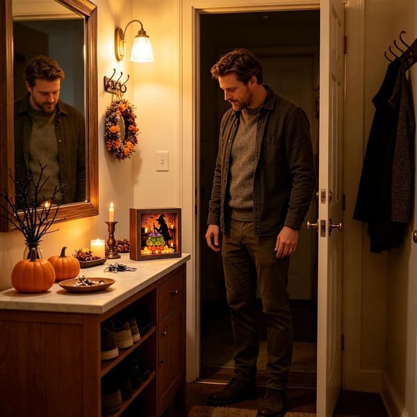 Generisk Halloween LED-belyst skyggeboks, skremmende samleobjekt (J)