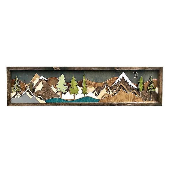 Handgjord väggdekoration i trä - Bergstema - 3D-landskapsbild