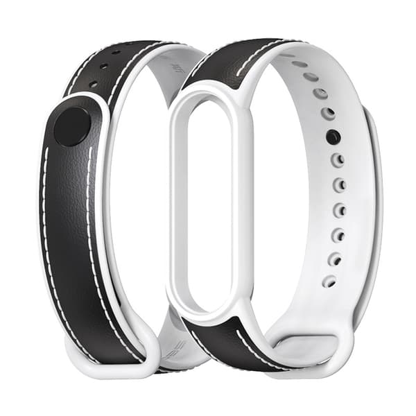 Passer til Xiaomi Mi Band 5/6 Læderudskiftningsrem Sort og Hvid[J]
