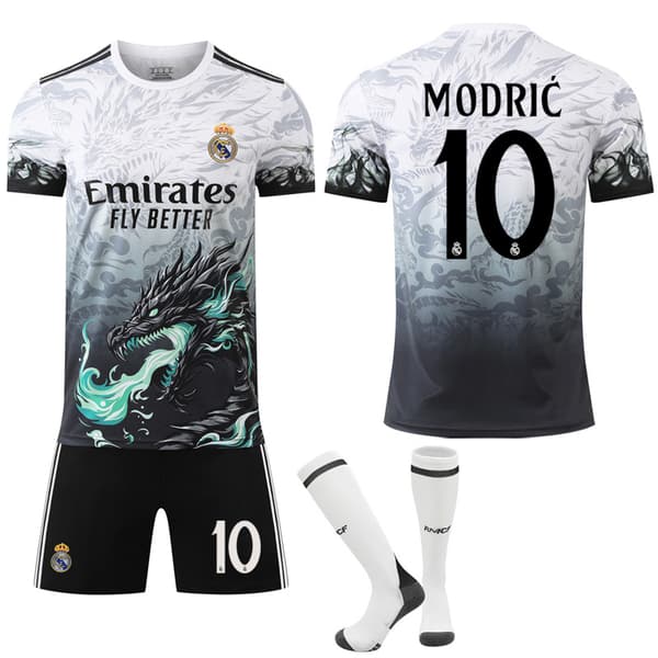 Jud- 2425 Real Madrid Blå Drage Mønster Særlig Mindebegivenhed Sort Fodboldtrøje 10 MODRIC 10 MODRIC #24
