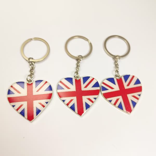 Stilfuld Union Jack Hjerteformet Union Jack Glitter Souvenir Nøglering