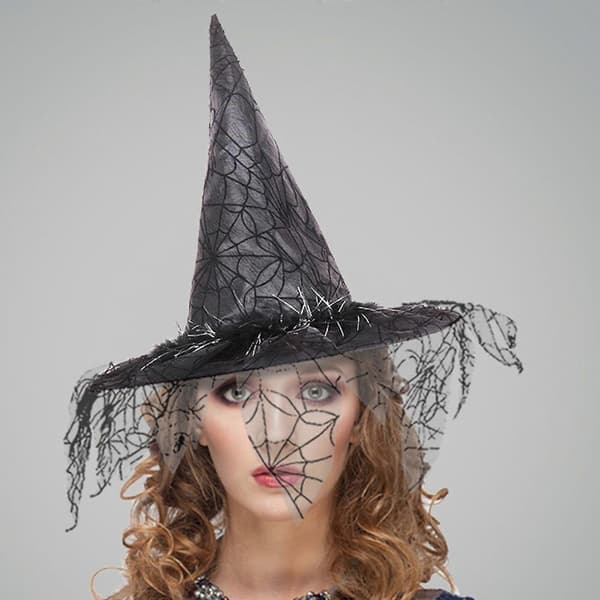 Festhatte Heksehat Med Slør Voksen Kostume Troldmandshat Magikerhat Kasket Halloween Heksehat Mode Solid Hat Sort[J] Black