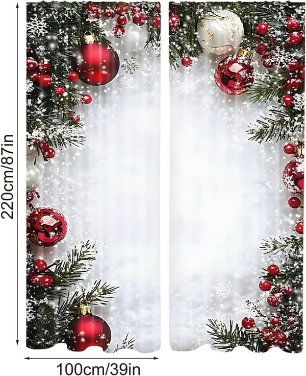 Julevindusgardiner, 2 deler, kuleprint, 2D flatprintede festgardiner (J)