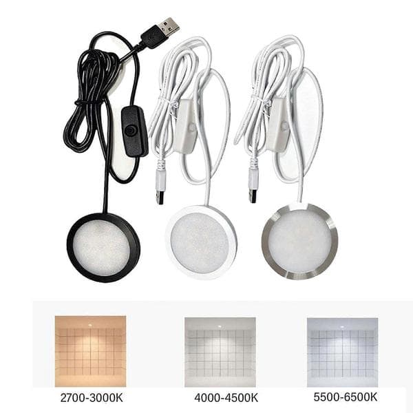 USB-bordlampe, 5V3W LED med høy lysstyrke og stabil sirkulær base, bordbelysning, biltaklys, sølv[J] silver shell