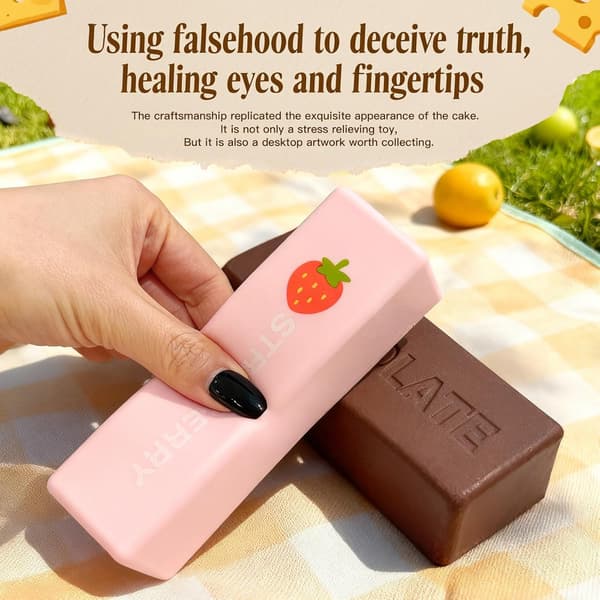 2-pack Squishy Fidget Blocks - Jordgubbe & Choklad Långsamt Resande Klämskum för Stresslindring