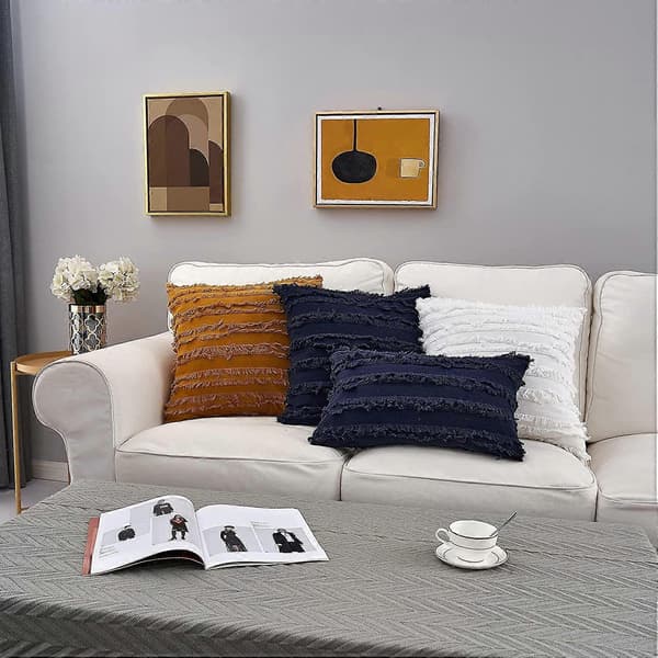 Marinblå kuddfodral för soffa, säng, bomullslinne dekorativa kuddöverdrag, 45 x 45 cm, set om 2