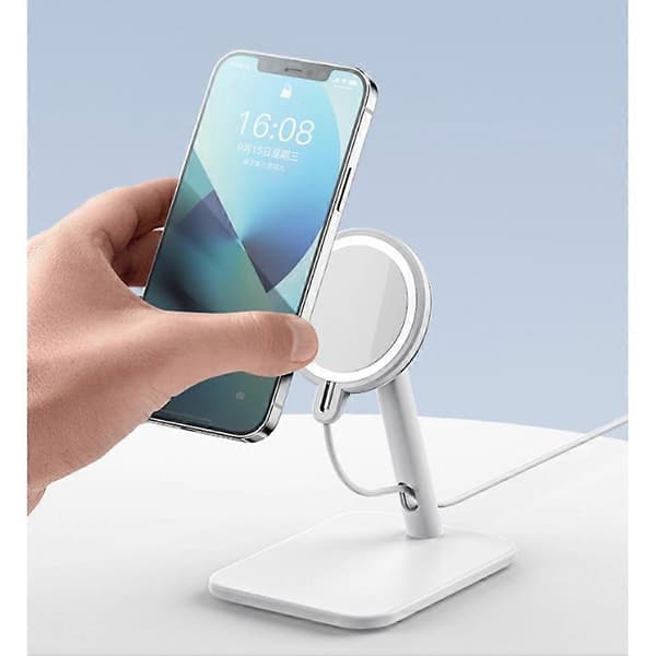 Magnetisk telefonholder for iPhone 12+, justerbart bordstativ, sterkt magnetisk telefonfeste White