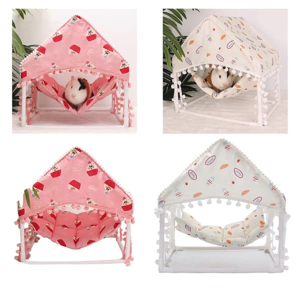 Härlig sovande säng gnagarhammock litet hus hamstergömställen bur för små husdjur rosa[J] Pink