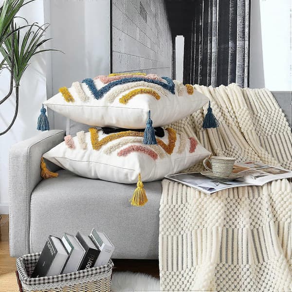 Putevar 45x45, vevde tuftede dekorative putevar med dusk diamantmønster putevar til sofa [XR][J]