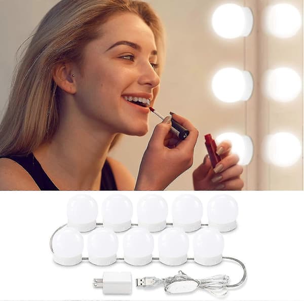 LED Sminkespeillys, 10 Dimbar LED-pærer Sminkelys DIY-sett