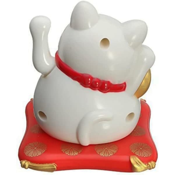 Solcellsdriven Maneki Neko Lyckokatt Vit Skrivbordsdekoration