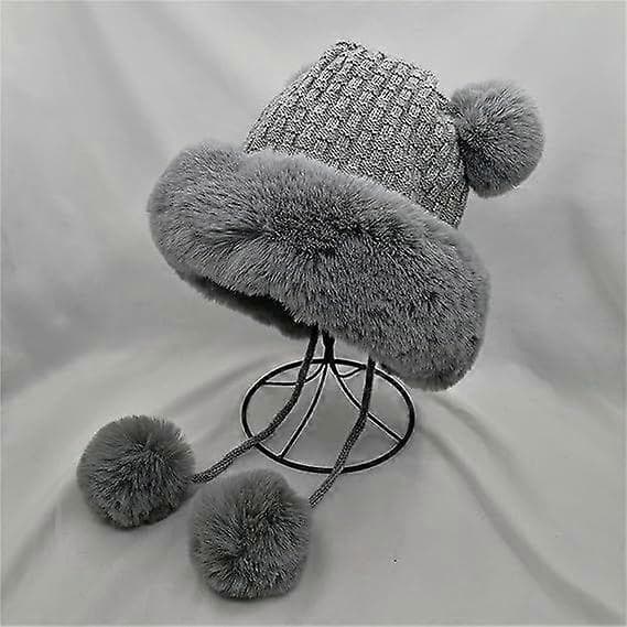 Mössa Varm Ull Öronstickad Mössa Tjock Mössa Söt Dam Snö Vinter Baseballkepsar Varmaste Mössan för Män (Grå) [J]