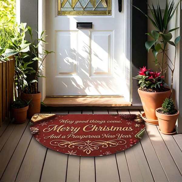 Halvcirkelformet dørmåtte med Merry Christmas-tryk 60x90cm