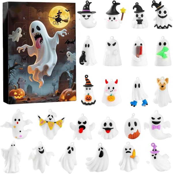 Halloween-adventskalender med samleobjekt spøkelsesgnom-figur (24 dager), for gutter og jenter (J)