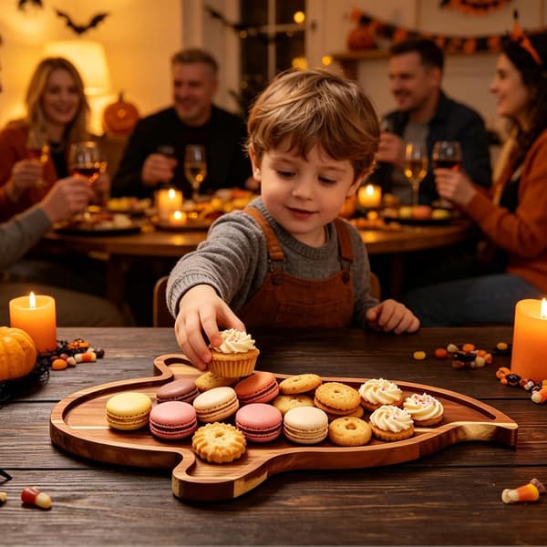 Festlig spøgelsestema træbakke til Halloween-forretter (JJ)