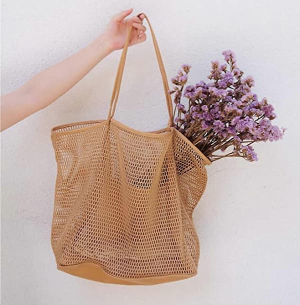 AVEKI Mesh Strandtaske Dame Skuldertaske, Grå