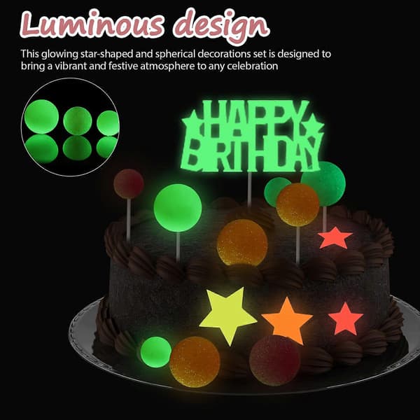 Neon fødselsdagsfestdekorationer Glow Cake Topper til 40 stk. kagepynt