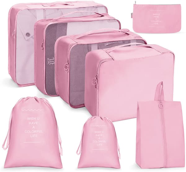 8-delars resväska organizer resklädesväskor set, packkuber resväska organizer packväskor reseset, ryggsäckspackkuber för semester[J] pink