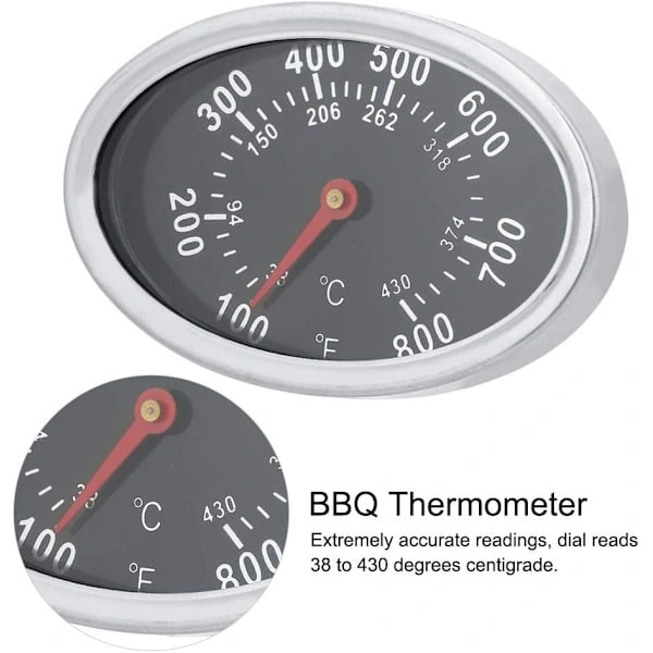 Ovalformad BBQ-rökgastermometer, rostfritt stål