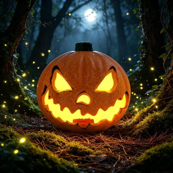 Festlig udendørs dekoration af lysende græskar til Halloween (J)