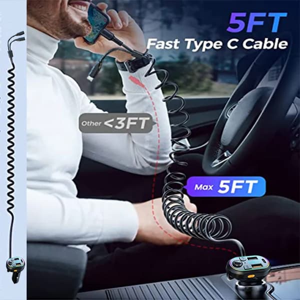 Bil Bluetooth 5.0 FM-sender Trådløs Lydmodtager Bil MP3-afspiller