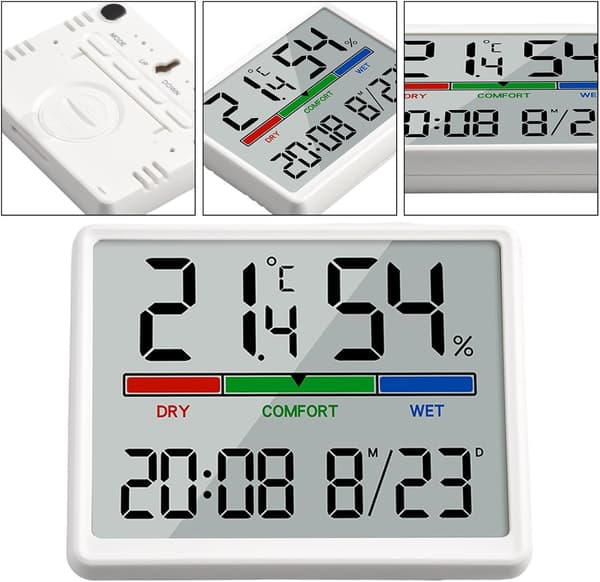 Digital Väggklocka Batteridriven, Magnetisk Design med Temperatur Inomhus Utomhus (Vit)