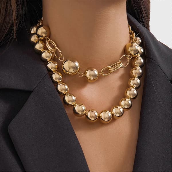 Chic dubbellager pärlhalsband Elegant choker pärlberlockhalsband Statement halskedja för modeentusiaster[J] Silver