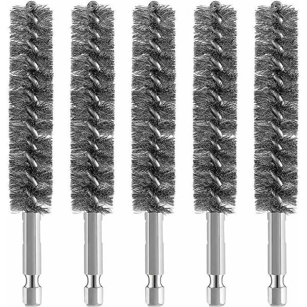 5 borebørster i rustfrit stål, metalbørste til boremaskine, rustfri stålbørste med sekskantet håndtag.