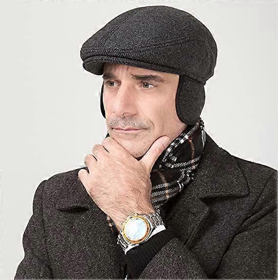 Mænd Efterår Vinter Spids Flad Kasket Justerbare Ørevarmere Køre Kasket Baret Hat[J]