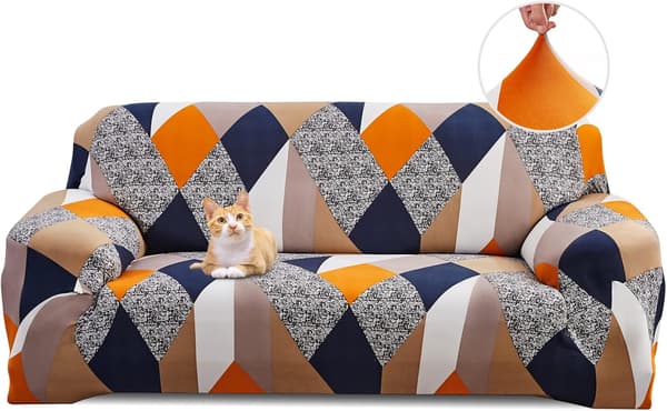 Stretchigt sofföverdrag 3-sits sofföverdrag med armstöd Modernt universellt elastiskt sofföverdrag Sofföverdrag Överdrag, Orange Geometri